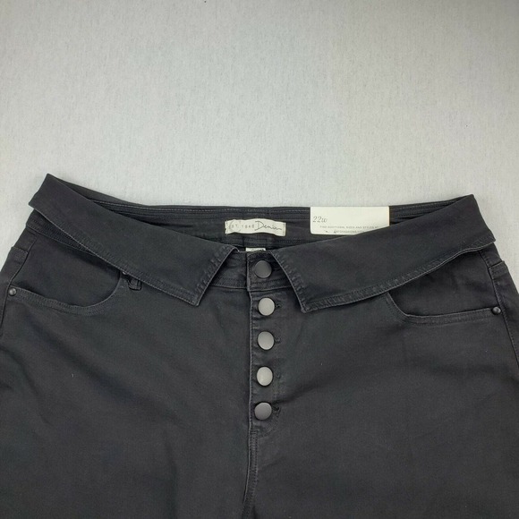 CC - Cato Skinny Jeans Womens 22W Solid Black Buttonfly Fold Over Stretch NWT - Picture 2 of 11
